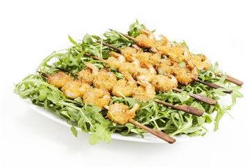 spiedini di gamberetti gratinati