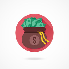 Vector Opened Money Bag Full of Money Icon