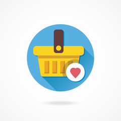 Vector Shopping Basket and Heart Shape Icon Favorite Goods
