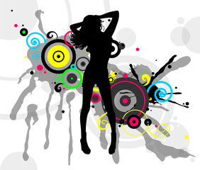 Dancing girl in abstract splashes