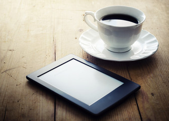 E-book reader and coffee