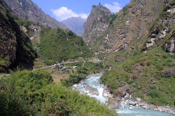 Fototapeta na wymiar Road and river in Nepal