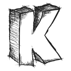 Sketchy hand drawn letter K isolated on white