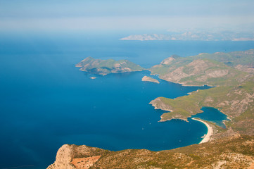 Fototapeta na wymiar Panoramiczny widok z lotu ptaka na Turcja, Oludeniz, Śródziemnomorska