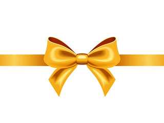 Golden ribbon with bow. Vector illustration.