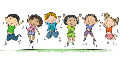Happy children jumping.