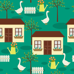 Village scene seamless pattern. © Nataliya Dolotko