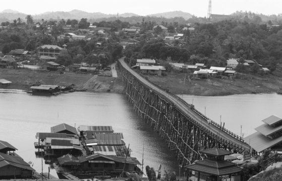 The longest wooden bridge and floating Town in Sangklaburi Kanch
