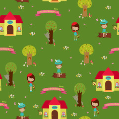 Obraz premium Seamless wallpaper design. Fairy tale Little Red Riding Hood