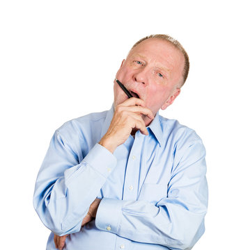 Yawning Bored Senior Older Man Isolated On White Background 