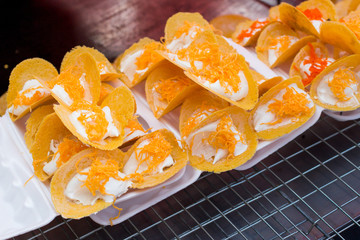 Thai crispy pancake - cream crepes and gold egg yolks