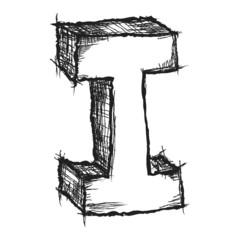 Sketchy hand drawn letter I isolated on white
