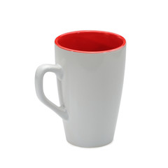 White-red cup isolated on white background