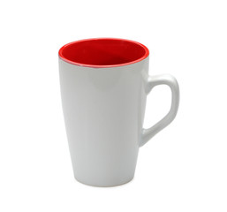 White-red cup isolated on white background