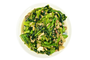 Morning glory spinach fried groundnut vegetarian food isolated