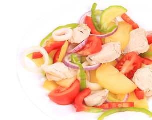 Chicken salad with potatoes.