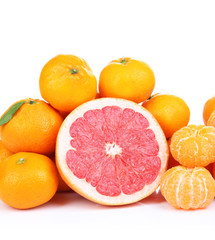Ripe sweet tangerines and grapefruit, isolated on white