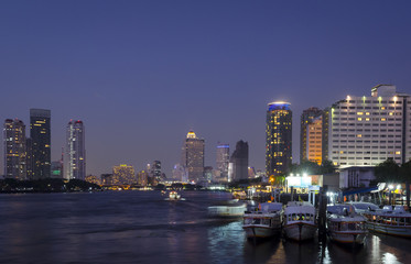 Fototapeta na wymiar Panorama view of Bangkok city scape at night time
