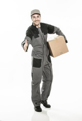 Portrait of a delivery man on isolated background