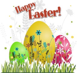 Happy easter eggs with grass, vector illustration