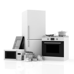 Group of Kitchen Appliances on white background