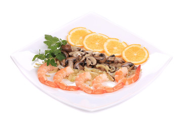 Shrimp salad with mushrooms.