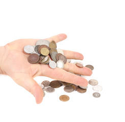 Coins spilled from hand.