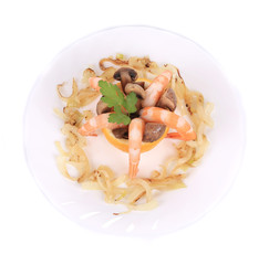Shrimp salad with mushrooms.