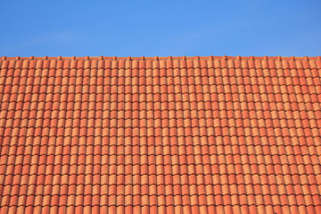 dark brown roof against blue sky