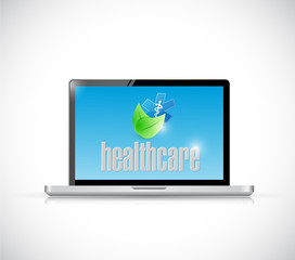 laptop and organic healthcare sign illustration
