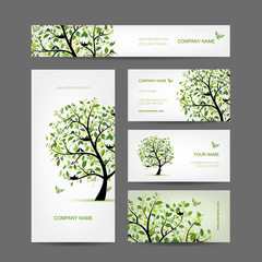 Fototapeta premium Business cards design, spring tree with birds