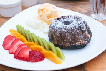Chocolate Lava Cake with ice cream.