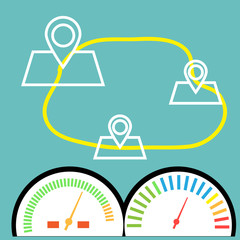 Car speedometer and road pointing