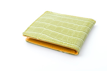 Green leather wallet isolated white background
