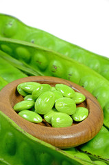 Big pod and peeled seed of stinking beans (Parkia Speciosa) a special beans in many dishes of southeast Asian Food.