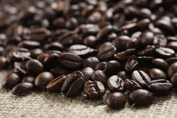 coffee beans on cloth sack