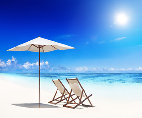 Deck Chairs on White Sand Beach