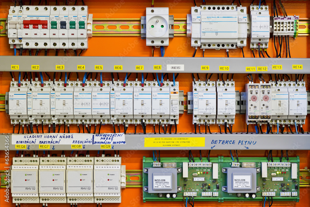 Poster Control panel with static energy meters and circuit-breakers