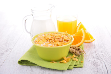 cornflake with milk and orange juice