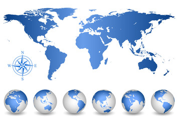 World map and globes