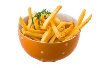 French fries on white background