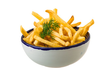 French fries on white background