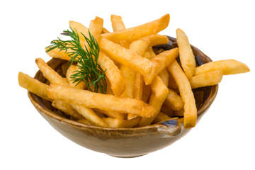 French fries on white background