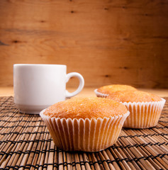 espresso coffee in a white china cup over wood surface