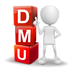 3d illustration of person with word DMU cubes