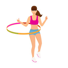 Beautiful woman exercising with hula hoop - isolated