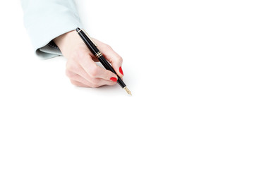 Close-up of businesswoman with fountain pen