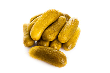 Cucumbers pickled isolated on white background tasty vegetarian