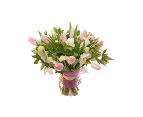 Sweet tender spring bouquet tulips hellebore