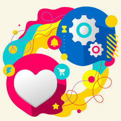 Heart and gears on abstract colorful splashes background with di